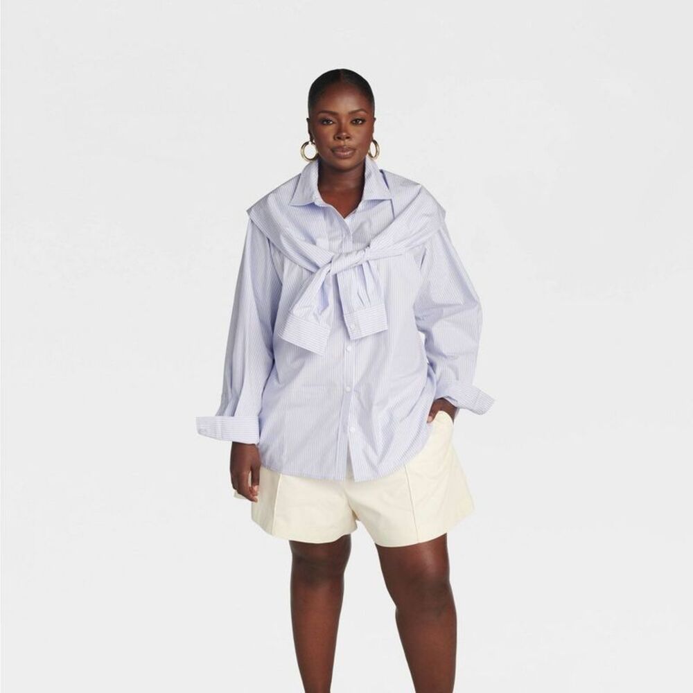 Women's 'The Double Layer Button-Down Shirt' - Lavender Striped 3X